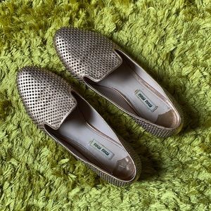 Miu Miu rose gold leather, studded loafers